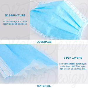 Disposable 3-Ply Ear-loop Protective Face Masks (50-pack)