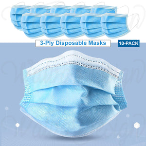 Disposable 3-Ply Ear-loop Protective Face Masks (10-pack)