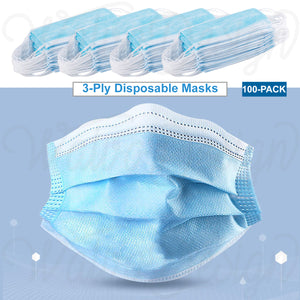 Disposable 3-Ply Ear-loop Protective Face Masks (100-pack)