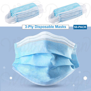 Disposable 3-Ply Ear-loop Protective Face Masks (50-pack)