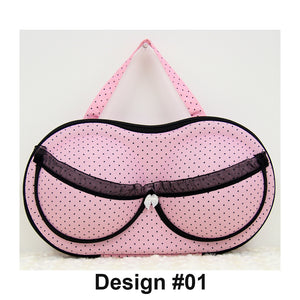 Bra and Lingerie Storage Organizer Carrying Case [#01-Light Pink with Black Dots]